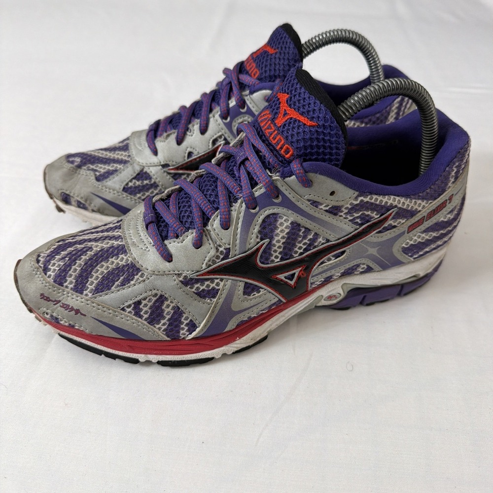 Mizuno Wave Elixir 7 Women Sz 9.5 Gray/Purple Athletic Gym Casual CrossFit Shoes
